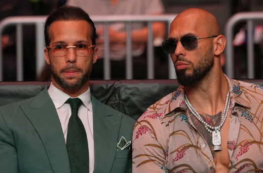 Andrew Tate and Tristan Tate attend UFC 327 on April 11, 2026, in Miami, Florida.