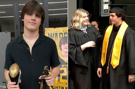 Austin Metcalf; Austin Metcalf's twin brother Hunter accepts his diploma posthumously.