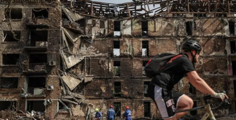Russian strikes destroyed several buildings in the Ukrainian capital on Saturday